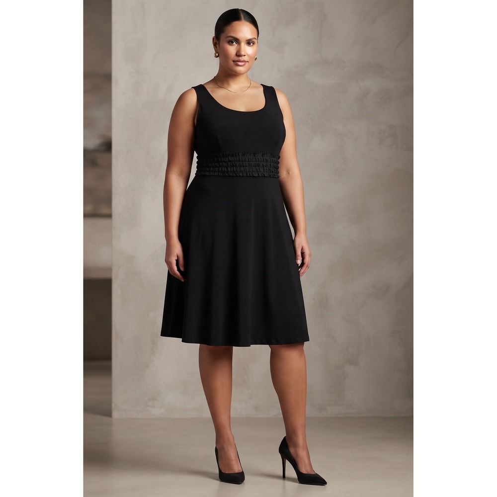 Perceptions Fit and Flare Dress Women 18 Black Excellent Ruffle Empire Waist